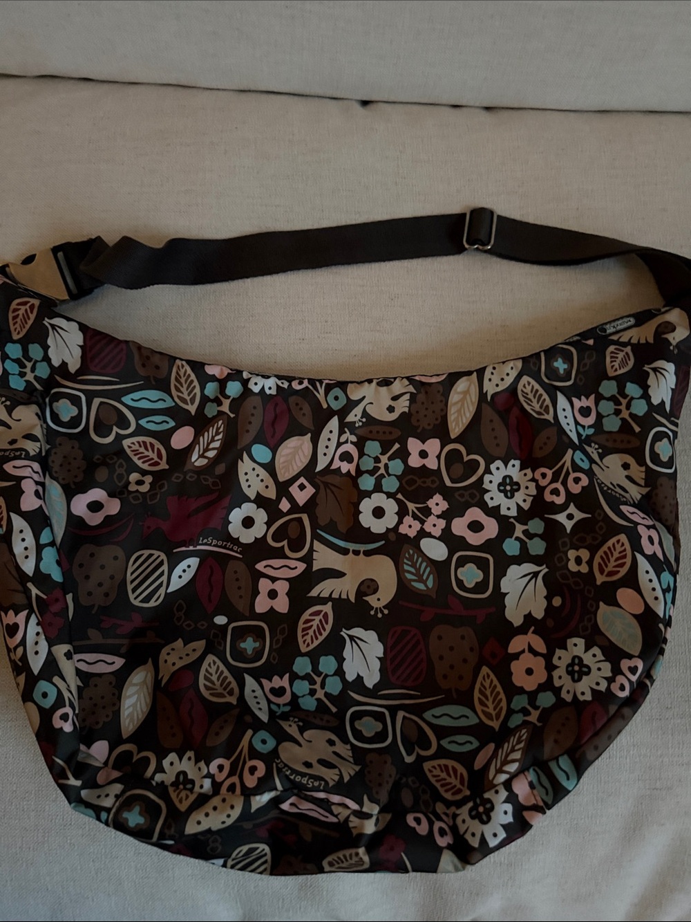 LeSportsac Floral Pattern Crossbody Hobo Bag in Brown